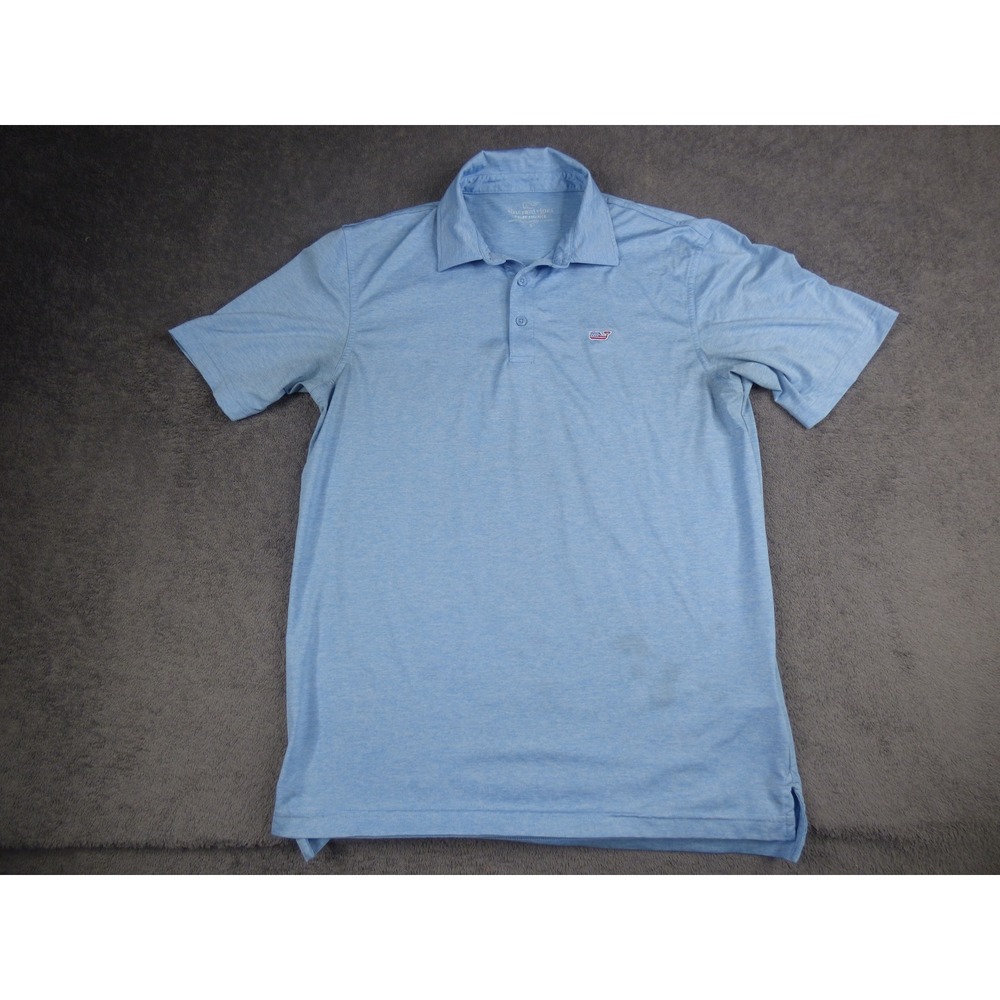 Vineyard Vines Performance Polo Shirt Mens Small Blue Heather American Flag Logo